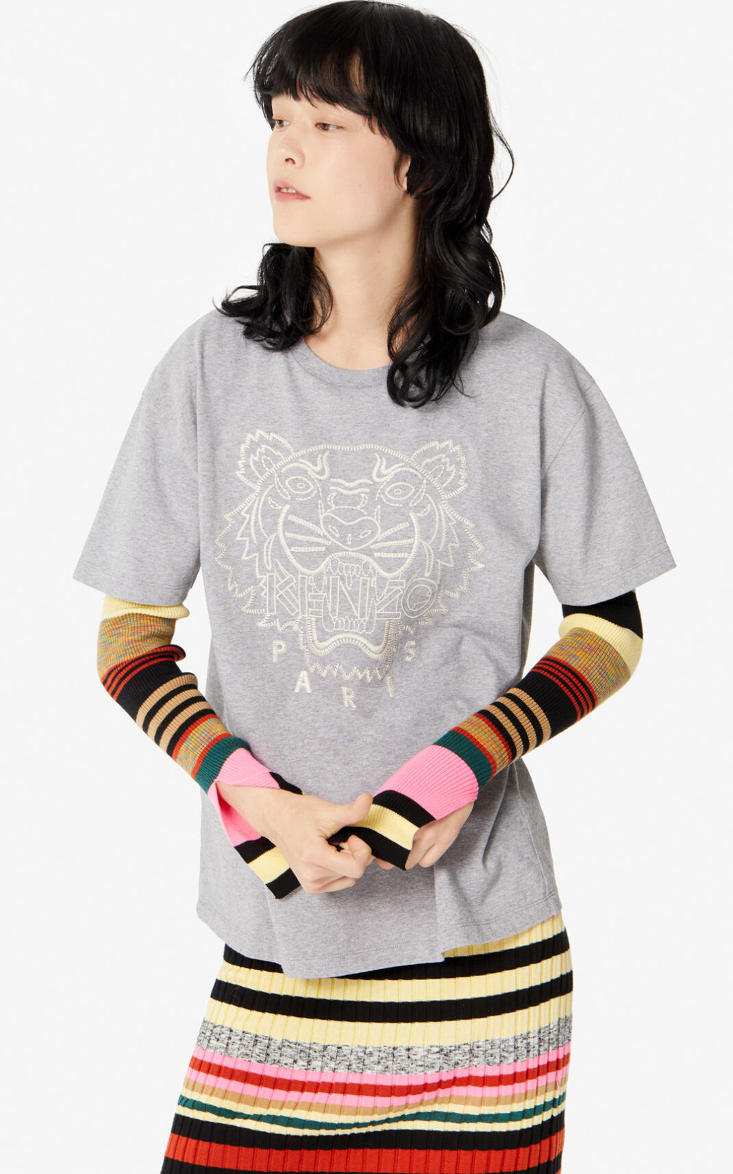 T Shirt Kenzo Femme Capsule Expedition Tiger Grise WMFRT-7489